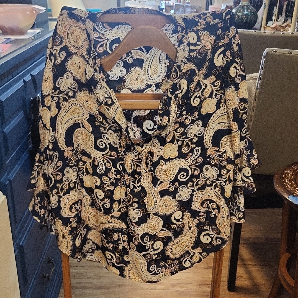 Paisley Print Women's Top - Black and Gold